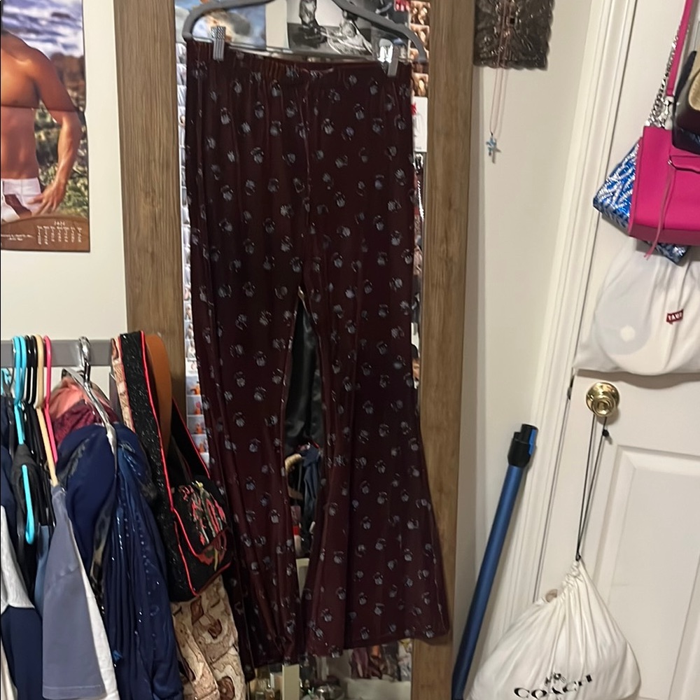 Maroon Patterned Flared Pants - image 1